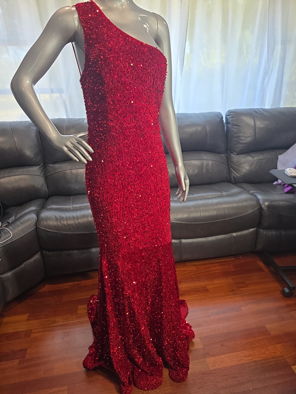 Faeriesty RED Dress Sequin Formal Maxi Dress Elegant One Shoulder Mermaid Prom